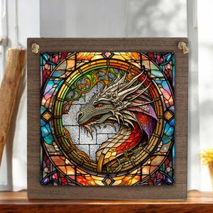 Dragon Hanging Sign- Stained Wood & Aluminum Fantasy Wall Art