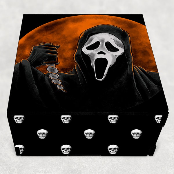 Decorative Wood Stash Box - Halloween Ghost Face Design - Laser Cut Wood Gift Box - Personalized Option Available - Horror Themed Gift Boxes