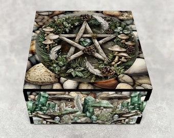 Pentacle Star Emblem Decorative Stash box - Laser Cut Hardboard Wood - Keepsake Box - Small Crystal Storage Box - Gift Boxes - Earthy Tones