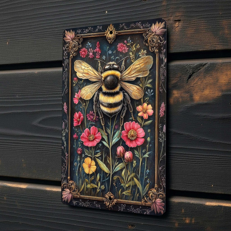 The sign includes two pre-drilled holes for easy hanging and works well as garden decor, bee themed wall decor, floral wall art, cottage style decor, or indoor and outdoor accent decor.