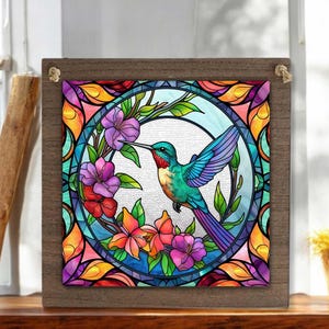 Hummingbird Wall Art- Stained Wood & Aluminum Hanging Sign