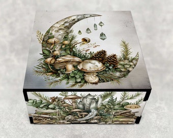 Crescent Moon Magical Woodland Decorative Stash box - Laser Cut Hardboard Wood - Keepsake Box - Small Crystal Storage Box - Gift Boxes