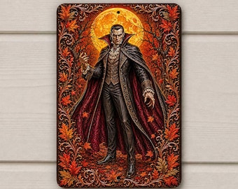 Dracula Monster Halloween Sign – Metal Wall or Wreath Accent Decoration 8x12