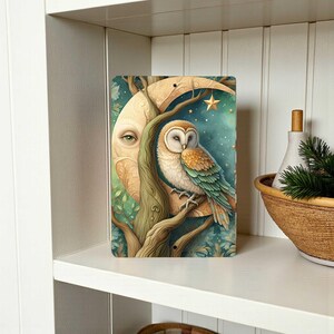Owl and Moon Metal Sign - Celestial Woodland Wall Art - Mystical Decor, 8x12 afbeelding 6