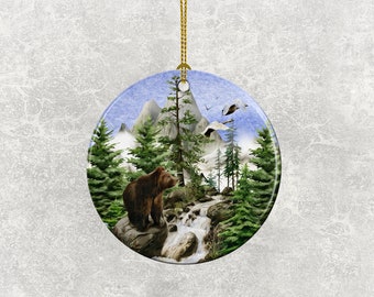 Bear Wildlife Nature Themed Christmas Tree Porcelain Ornament