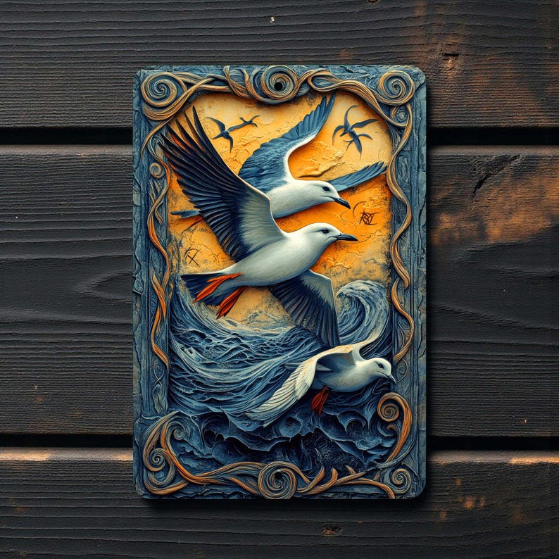 Seagull Ocean Bird Metal Wall Sign – Coastal Beach House Decor, 8x12 Aluminum Art image 2