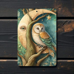 Owl and Moon Metal Sign - Celestial Woodland Wall Art - Mystical Decor, 8x12 afbeelding 3