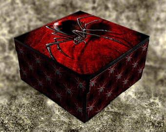 Black Widow Spider Web Decorative Wood Keepsake Jewelry Stash Box with Lid