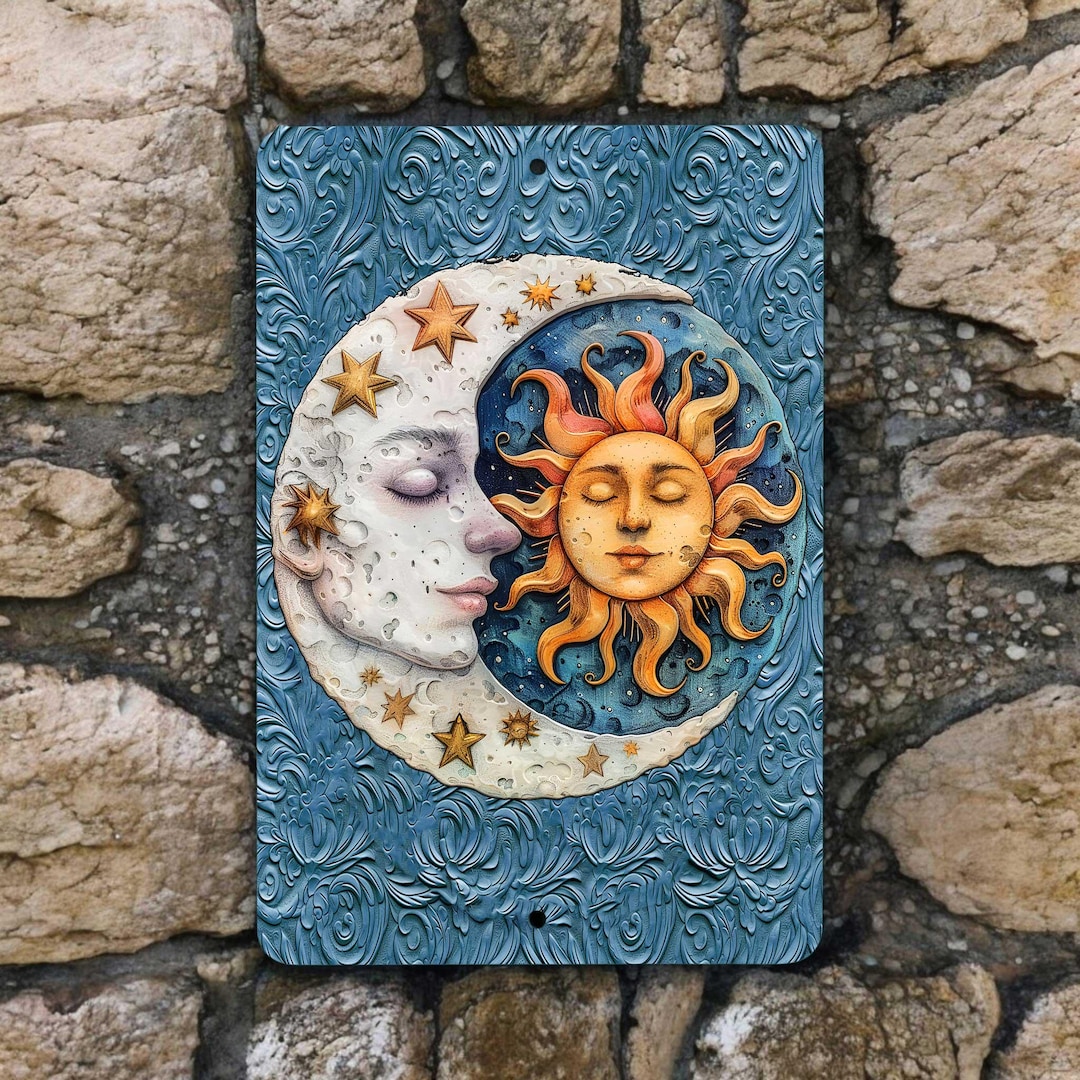 Celestial Sun and Moon Metal Wall Sign – 8x12 Inch Astrology Decor ...