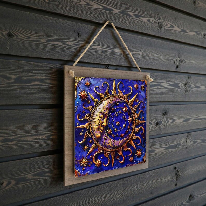 Sun and Moon Crescent Wood Sign Celestial Wall Art Large 8.5 Inch - Etsy