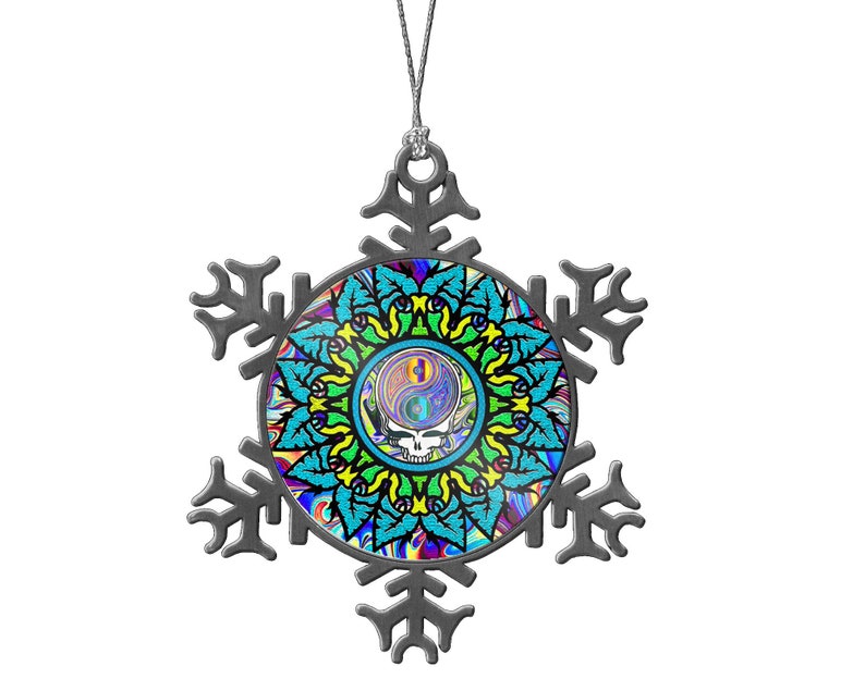 Pewter Dead Head Snowflake Christmas Tree Ornament Unique Gift