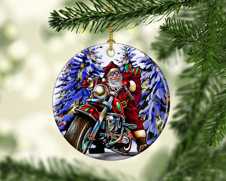 Porcelain Santa Motorcycle Christmas Tree Ornament Cruiser Etsy