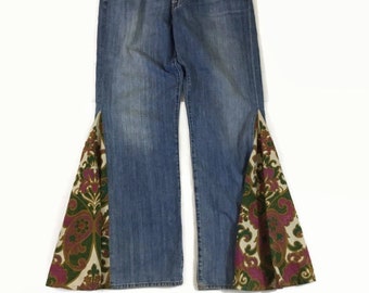 Men’s Custom Handcrafted Up-Cycled Lucky Brand Bell Bottom Flare Denim Jeans