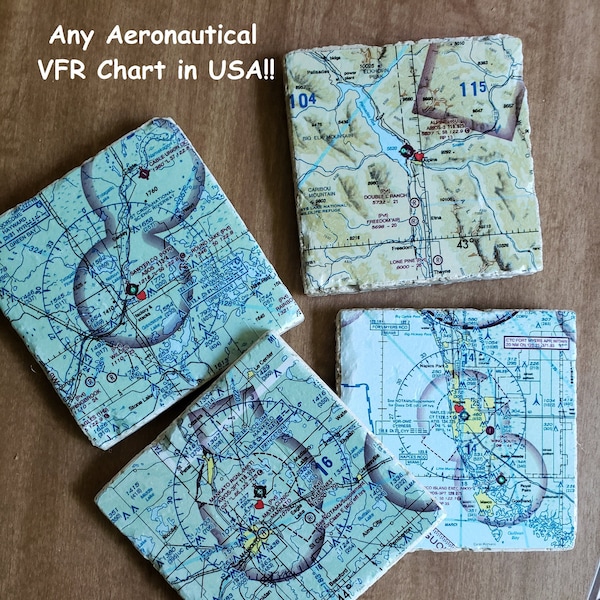 VFR Map Gift Desk Accessory Drink Holder Beer Holder Aeronautical Chart Gift for Air Force Gift for Pilot Custom Map Coaster Custom Coasters