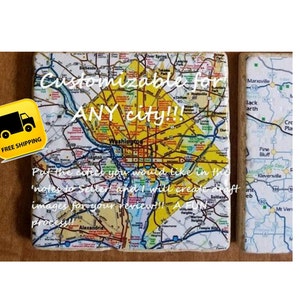 May include: A customizable coaster featuring a map of Washington, D.C. with the text "Customizable for ANY city!!" and "Put the city you would like in the notes to seller and I will create a draft images for your review!! A FUN process!!"