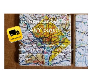 Custom Map Coasters Custom Coasters Personalized coasters City map coasters Wedding Gift Wedding Favors Ceramic coasters Stone coasters