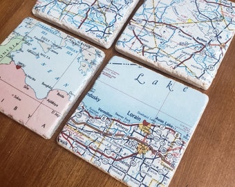 Custom Vintage Map Coasters Personalized coasters Custom coasters Wedding favor coasters State Map Coasters Ceramic Stone Coasters Favors