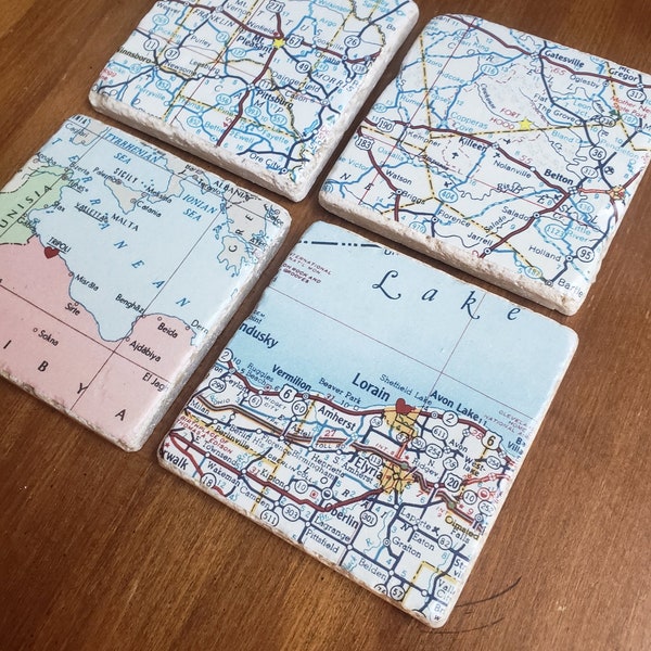 Custom Vintage Map Coasters Personalized coasters Custom coasters Wedding favor coasters State Map Coasters Ceramic Stone Coasters Favors