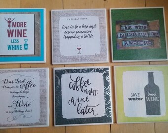 Custom Coasters Wine Gifts Gift for Her Wine Lover Wine Quotes Personalized Coasters Wine decor Funny Coasters stone coasters Gift for Her