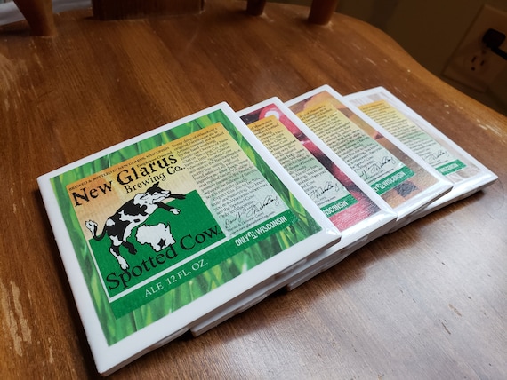 New Glarus Craft Beer Coasters Wisconsin Gift Mancave Barware Desk Set Customized Coasters Gift for Him Beer Gift Stone Drink Holder Ceramic