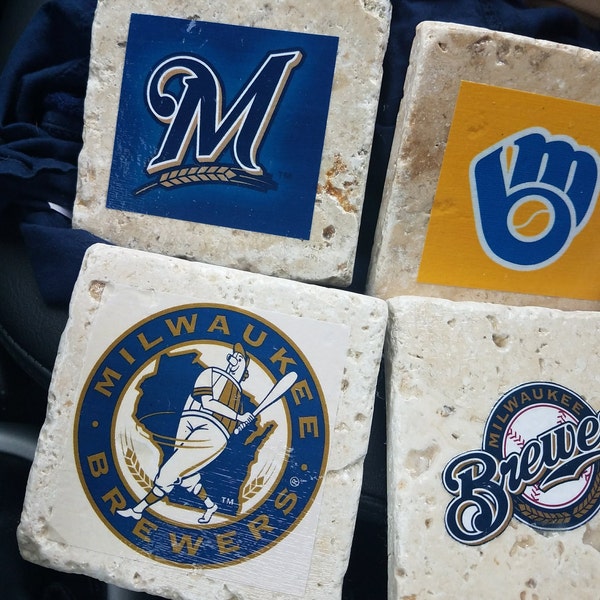 Milwaukee Brewers Gift Brewers Coasters Brew Crew Baseball Coaster Milwaukee Coaster Custom Coasters Stone Coasters Ceramic Coasters Barware