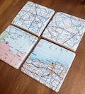 Custom Vintage Map Coasters Personalized coasters Custom coasters Wedding favor coasters Coasters Favors 9 year anniversary porcelain gifts