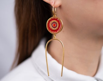 Gold dangle earrings, 24k gold plated earrings