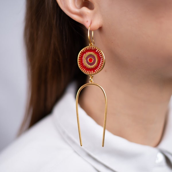 Gold dangle earrings, 24k gold plated earrings