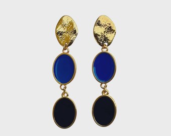 Gold Plated Midnight Blue Drop Earrings, Mayfair Midnight Blue Handmade Statement Earrings, Gift for Her, Elegant Modern Jewelry Chic