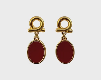 Gold Plated Enamel Earrings, Ruby Court Red Petal Handmade Statement Earrings, Gift for Her, Elegant Evening Jewelry for Women