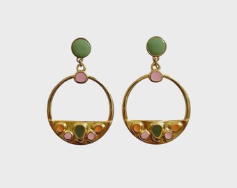 Gold Plated Tropica Earrings, Handmade Tropical Drop Earrings, Gift for Her, Beach Inspired Jewelry, Elegant Statement Earrings
