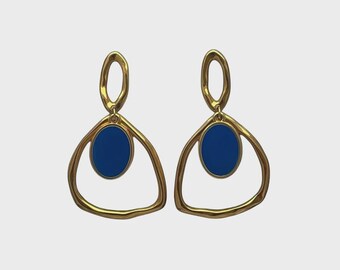 Gold Plated Sapphire Blue Statement Earrings, Soho Sapphire Glow Handmade Drop Earrings, Gift for Her, Bold Elegant Evening Jewelry