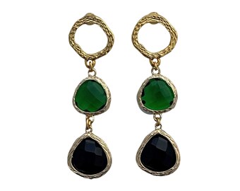 Emerald Earrings, modern and classy jewelry for women, green 18k gold-plated dangle earrings