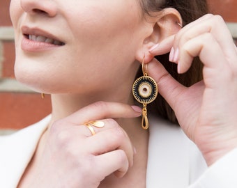 Deity earrings, gold earrings, dangling earrings, women's jewelry