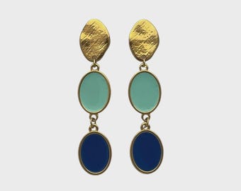 Gold Plated Turquoise Drop Earrings, Mayfair Turquoise Sky Handmade Statement Earrings, Gift for Her, Elegant Modern Jewelry Chic