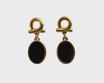 Gold Plated Enamel Earrings | Covent Noir Chic Handmade Statement Earrings | Gift for Her | Modern Elegant Jewelry for Women Birthday Gift
