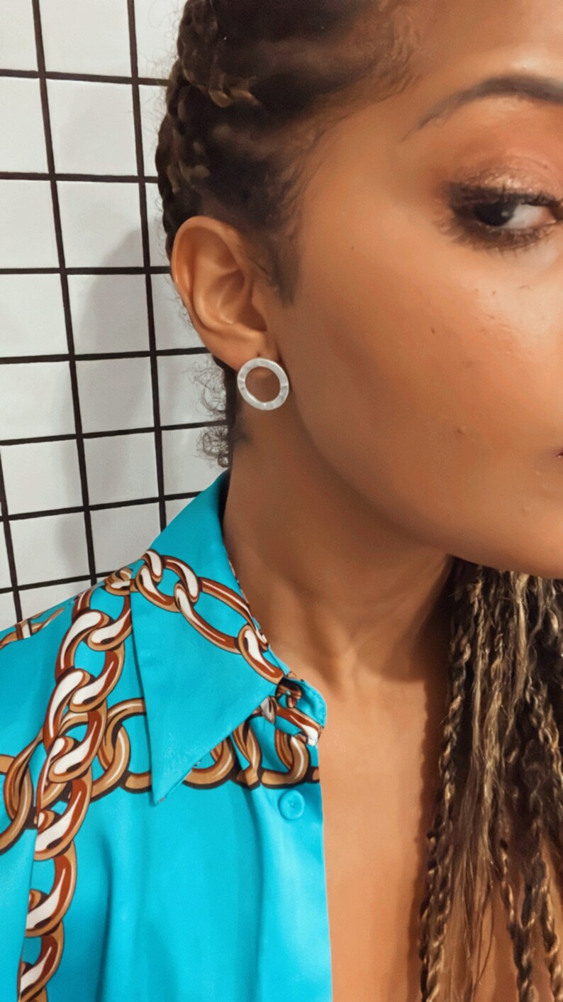 Silver circle earrings, earrings, women's jewelry image 9