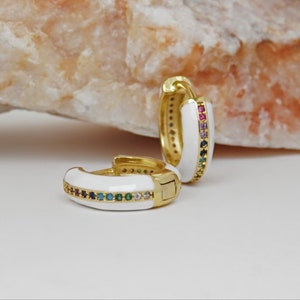 Angelic earrings, rainbow hoops, zircon, gift for women, gift for her, ethnic jewelry