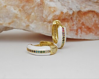 Angelic earrings, rainbow hoops, zircon, gift for women, gift for her, ethnic jewelry