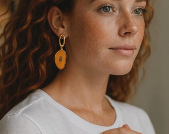 Handmade Sunburst Gold Drop Earrings, Enamel Coastal Jewelry, 24k Gold-Plated Brass