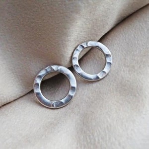 Silver circle earrings, earrings, women's jewelry image 2