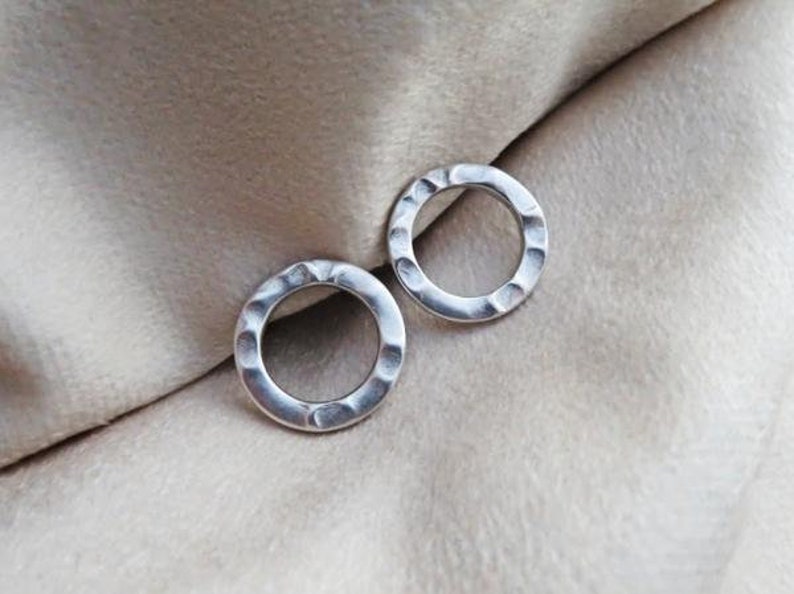 Silver circle earrings, earrings, women's jewelry image 2