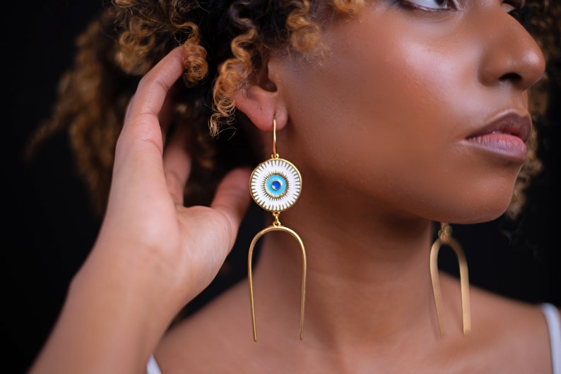 Deity earrings, gold earrings, modern jewelry for women, dangling earrings, long earrings, earrings dangle image 2