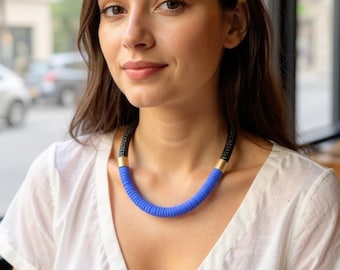 Handmade Blue Cord Necklace, Urban Chic Women's Jewelry