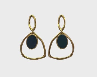 Gold Plated Black Statement Earrings, Soho Noir Luxe Handmade Drop Earrings, Gift for Her, Bold Elegant Evening Jewelry Chic