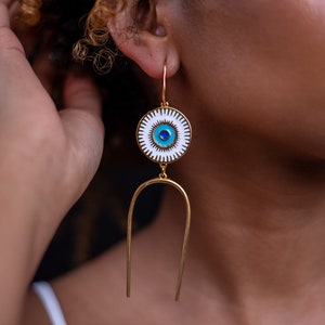 Deity earrings, gold earrings, modern jewelry for women, dangling earrings, long earrings, earrings dangle image 9