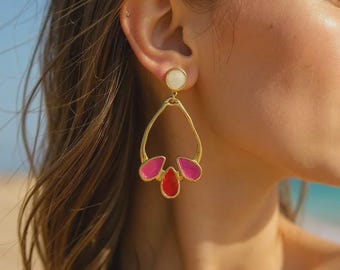 Gold Plated Coral Bloom Earrings, Handmade Floral Drop Earrings, Gift for Her, Elegant Summer Jewelry, Beach Inspired Earrings