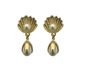 Pearl earrings, modern women's jewelry, 24K gold plated