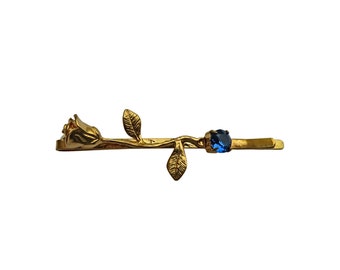 Hairpin, Golden blue rose flower pin, hair barrette, golden barrette, bobby pins
