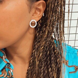Silver circle earrings, earrings, women's jewelry image 10